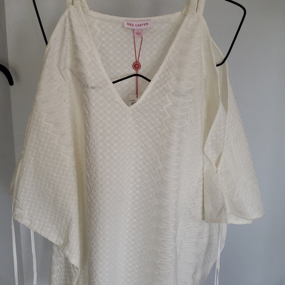 NWT Red Carter Embroidered Ivory Tunic Cover Up L